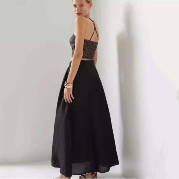 Anthropologie Linen Blend Black Maxi Skirt Size 4 - Picture 3 of 13